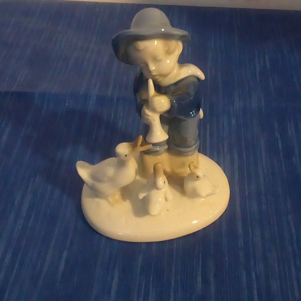 Vintage Lippelsdorf GDR Porcelain Boy with Horn and Ducks